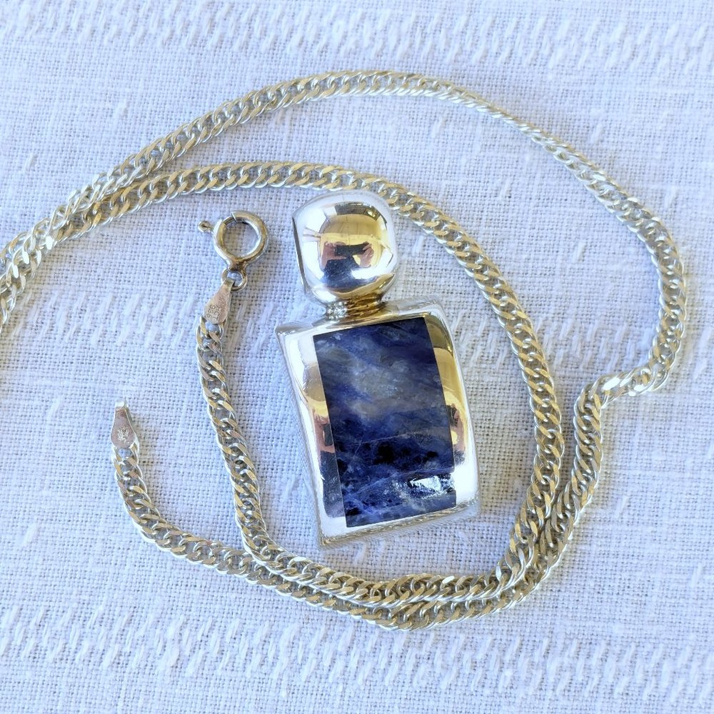Chunky Sterling Sodalite Pendant-ATI Mexico-with 18" Sterling Chain-23g